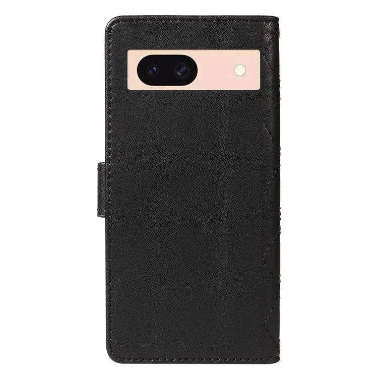 For Google Pixel 8a Case Wallet Rhombus Leather Phone Cover with Shoulder Strap, Wrist Strap
