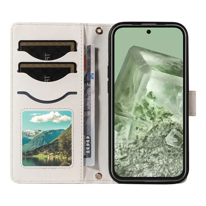 For Google Pixel 8a Case Wallet Rhombus Leather Phone Cover with Shoulder Strap, Wrist Strap