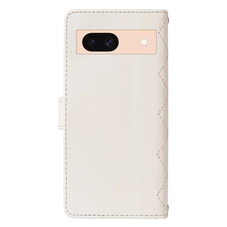 For Google Pixel 8a Case Wallet Rhombus Leather Phone Cover with Shoulder Strap, Wrist Strap