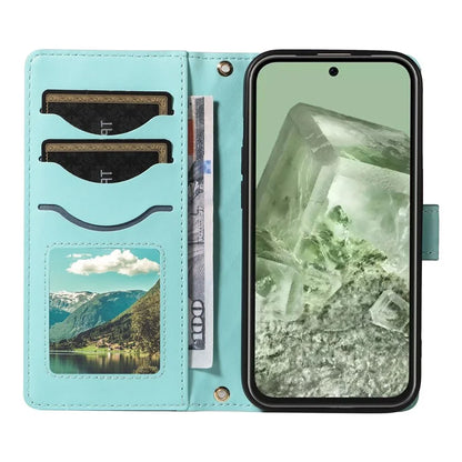 For Google Pixel 8a Case Wallet Rhombus Leather Phone Cover with Shoulder Strap, Wrist Strap