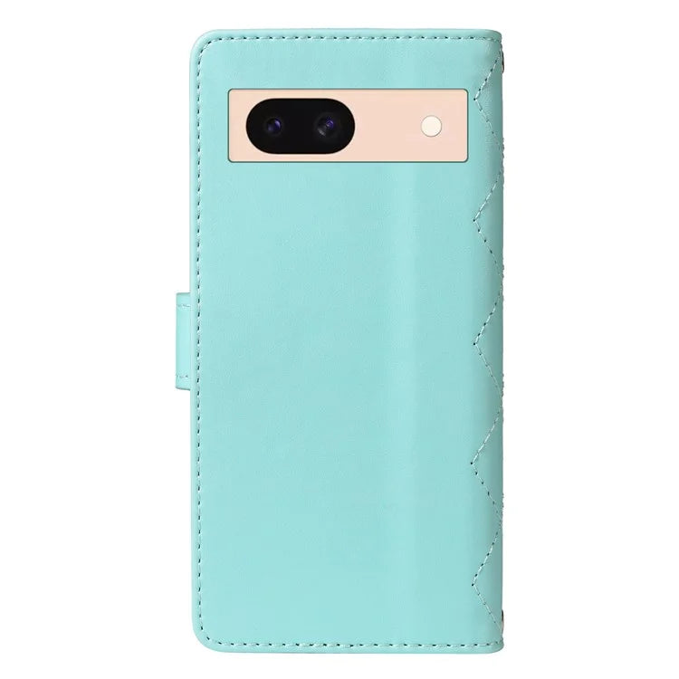 For Google Pixel 8a Case Wallet Rhombus Leather Phone Cover with Shoulder Strap, Wrist Strap