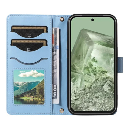 For Google Pixel 8a Case Wallet Rhombus Leather Phone Cover with Shoulder Strap, Wrist Strap