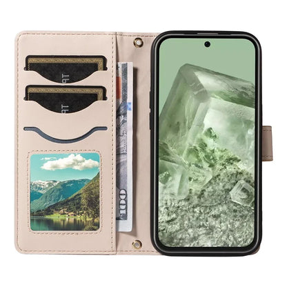 For Google Pixel 8a Case Wallet Rhombus Leather Phone Cover with Shoulder Strap, Wrist Strap