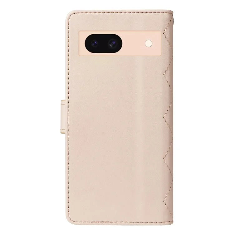 For Google Pixel 8a Case Wallet Rhombus Leather Phone Cover with Shoulder Strap, Wrist Strap