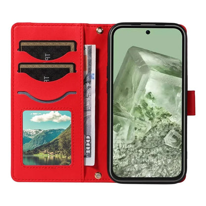 For Google Pixel 8a Case Wallet Rhombus Leather Phone Cover with Shoulder Strap, Wrist Strap
