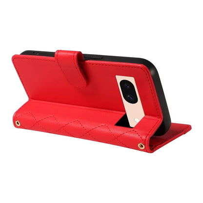 For Google Pixel 8a Case Wallet Rhombus Leather Phone Cover with Shoulder Strap, Wrist Strap