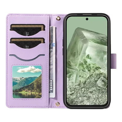 For Google Pixel 8a Case Wallet Rhombus Leather Phone Cover with Shoulder Strap, Wrist Strap
