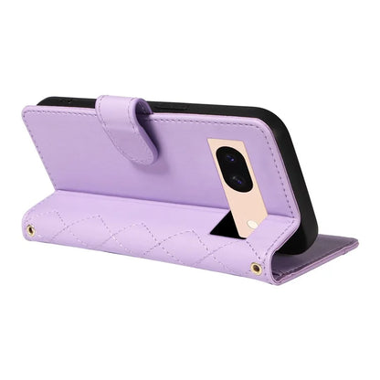 For Google Pixel 8a Case Wallet Rhombus Leather Phone Cover with Shoulder Strap, Wrist Strap