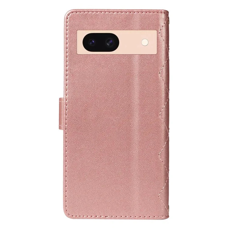 For Google Pixel 8a Case Wallet Rhombus Leather Phone Cover with Shoulder Strap, Wrist Strap