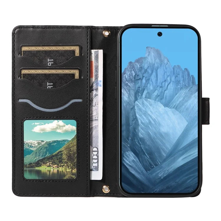 For Google Pixel 9 / Pixel 9 Pro Case Wallet Rhombus Leather Phone Cover with Shoulder Strap, Wrist Strap