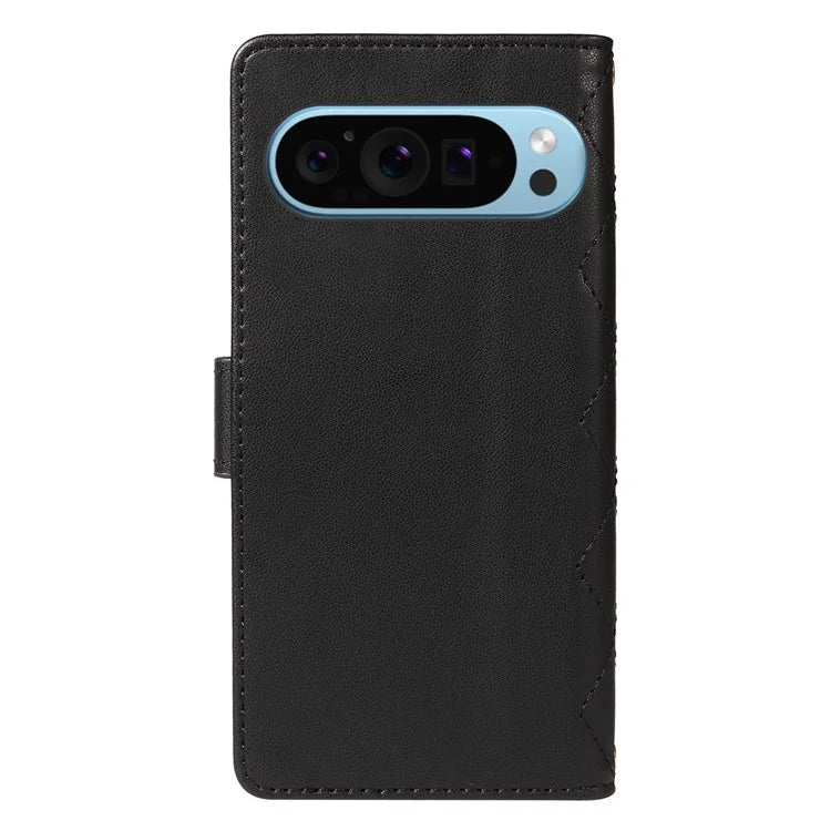 For Google Pixel 9 / Pixel 9 Pro Case Wallet Rhombus Leather Phone Cover with Shoulder Strap, Wrist Strap
