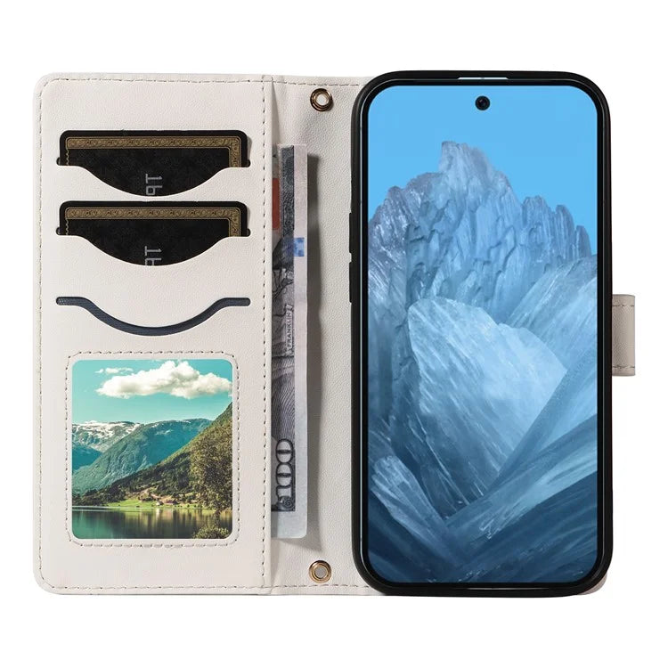 For Google Pixel 9 / Pixel 9 Pro Case Wallet Rhombus Leather Phone Cover with Shoulder Strap, Wrist Strap