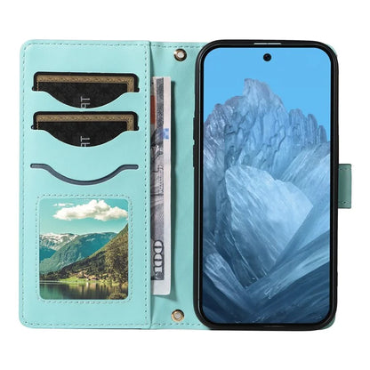 For Google Pixel 9 / Pixel 9 Pro Case Wallet Rhombus Leather Phone Cover with Shoulder Strap, Wrist Strap
