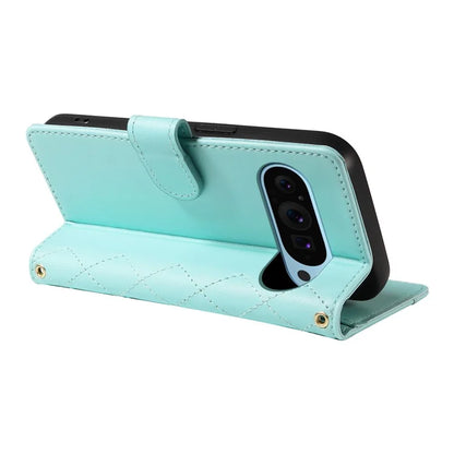 For Google Pixel 9 / Pixel 9 Pro Case Wallet Rhombus Leather Phone Cover with Shoulder Strap, Wrist Strap