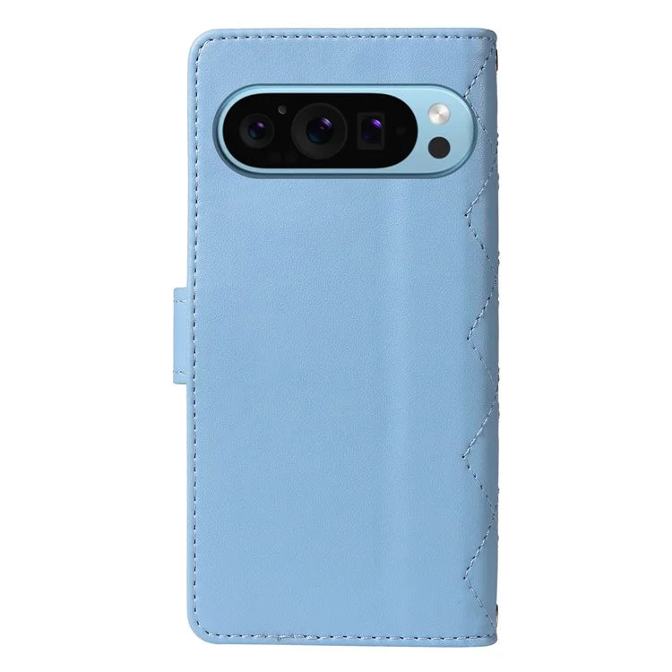 For Google Pixel 9 / Pixel 9 Pro Case Wallet Rhombus Leather Phone Cover with Shoulder Strap, Wrist Strap