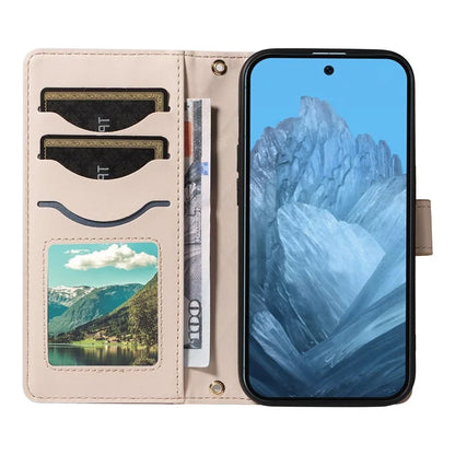 For Google Pixel 9 / Pixel 9 Pro Case Wallet Rhombus Leather Phone Cover with Shoulder Strap, Wrist Strap
