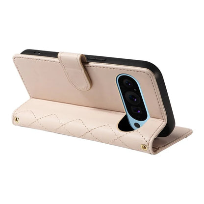 For Google Pixel 9 / Pixel 9 Pro Case Wallet Rhombus Leather Phone Cover with Shoulder Strap, Wrist Strap