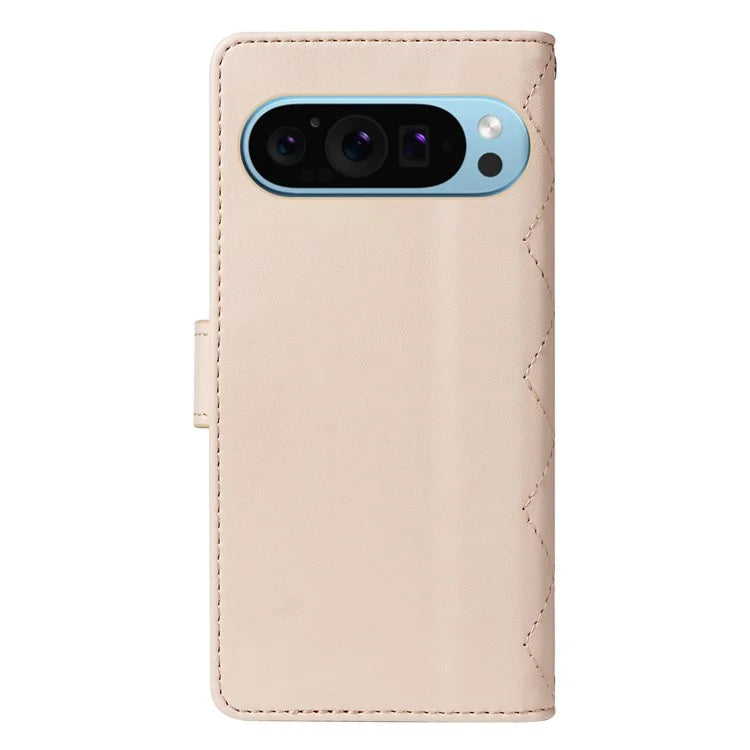 For Google Pixel 9 / Pixel 9 Pro Case Wallet Rhombus Leather Phone Cover with Shoulder Strap, Wrist Strap