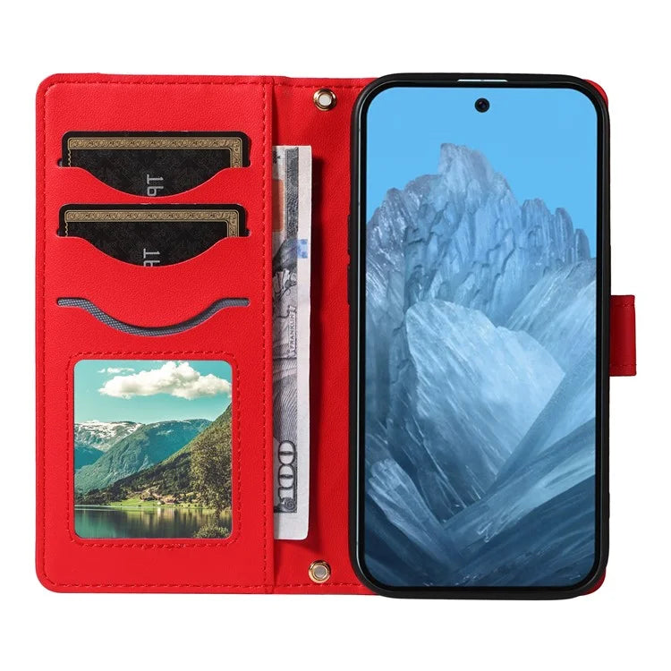 For Google Pixel 9 / Pixel 9 Pro Case Wallet Rhombus Leather Phone Cover with Shoulder Strap, Wrist Strap