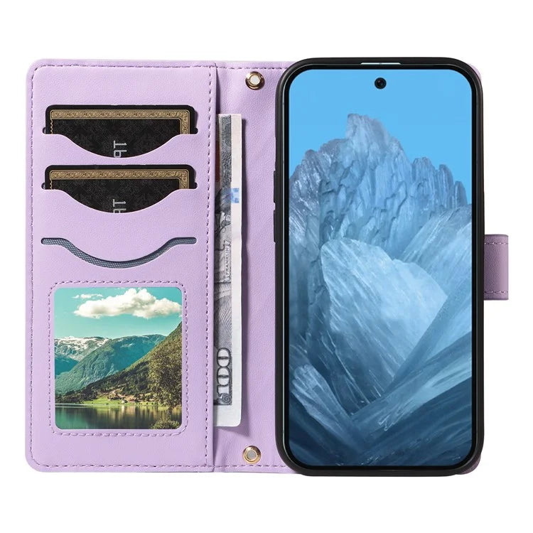 For Google Pixel 9 / Pixel 9 Pro Case Wallet Rhombus Leather Phone Cover with Shoulder Strap, Wrist Strap