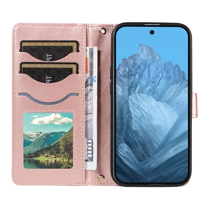 For Google Pixel 9 / Pixel 9 Pro Case Wallet Rhombus Leather Phone Cover with Shoulder Strap, Wrist Strap