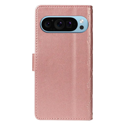 For Google Pixel 9 / Pixel 9 Pro Case Wallet Rhombus Leather Phone Cover with Shoulder Strap, Wrist Strap