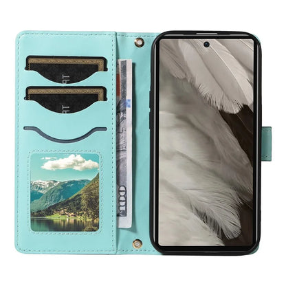 For Google Pixel 7a Case Wallet Rhombus Leather Phone Cover with Shoulder Strap, Wrist Strap