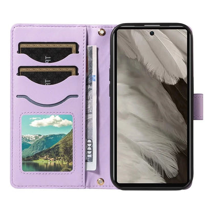 For Google Pixel 7a Case Wallet Rhombus Leather Phone Cover with Shoulder Strap, Wrist Strap