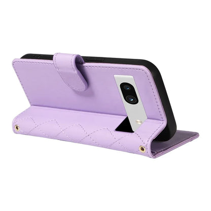For Google Pixel 7a Case Wallet Rhombus Leather Phone Cover with Shoulder Strap, Wrist Strap