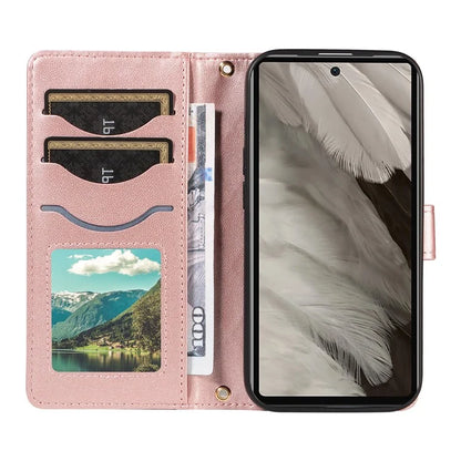For Google Pixel 7a Case Wallet Rhombus Leather Phone Cover with Shoulder Strap, Wrist Strap