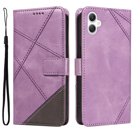 For Samsung Galaxy A06 Case Leather Geometric Line Wallet Phone Cover with Wrist Strap