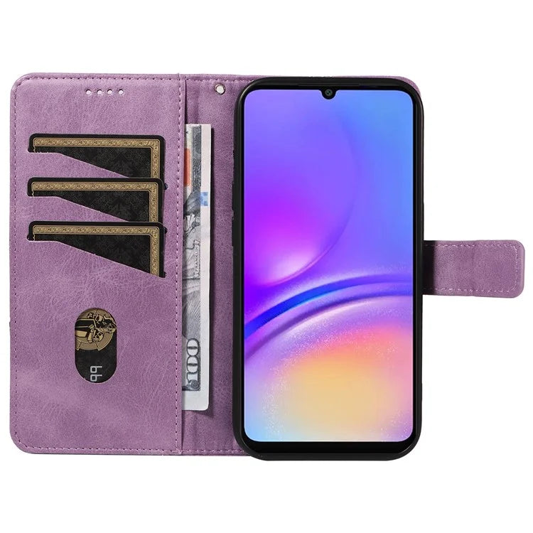 For Samsung Galaxy A06 Case Leather Geometric Line Wallet Phone Cover with Wrist Strap