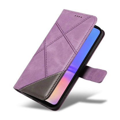 For Samsung Galaxy A06 Case Leather Geometric Line Wallet Phone Cover with Wrist Strap