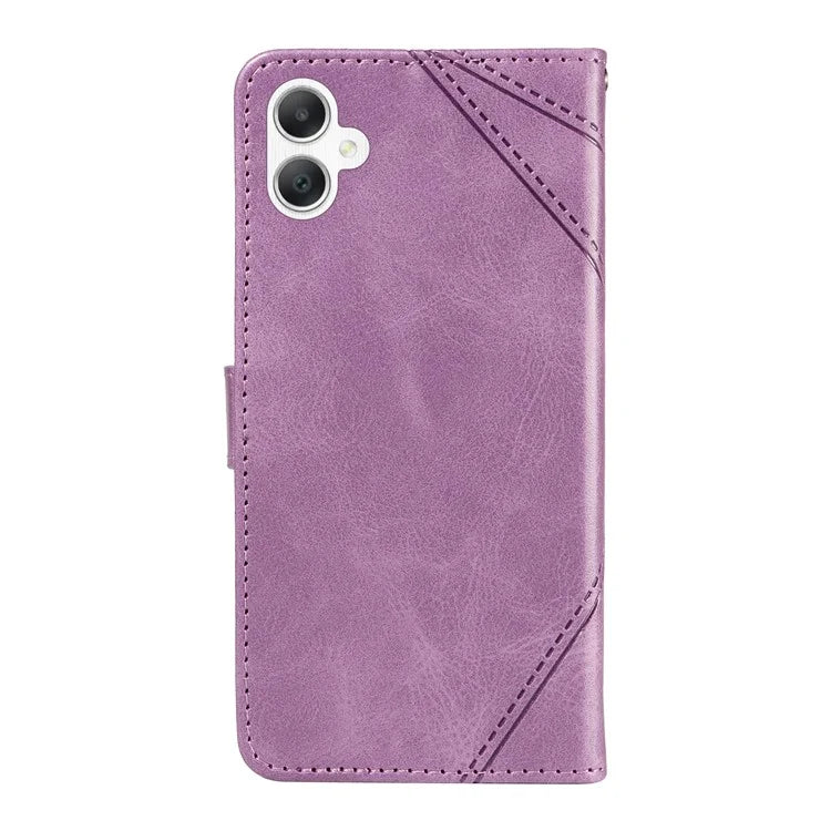 For Samsung Galaxy A06 Case Leather Geometric Line Wallet Phone Cover with Wrist Strap