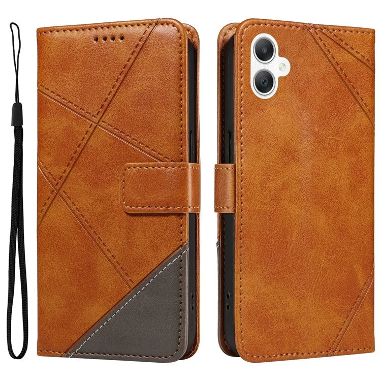 For Samsung Galaxy A06 Case Leather Geometric Line Wallet Phone Cover with Wrist Strap