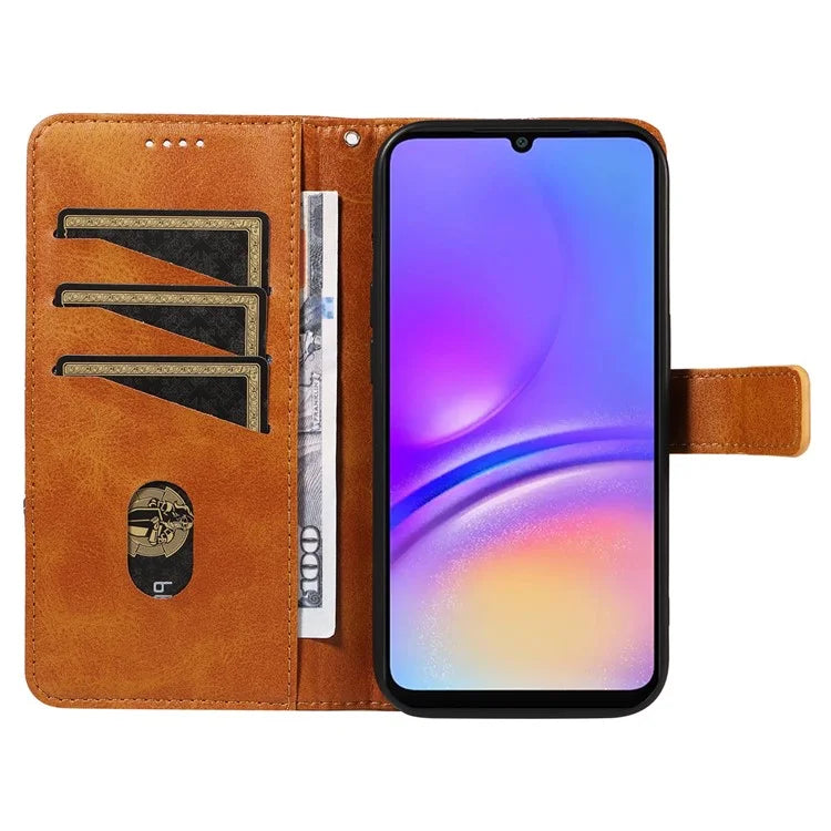 For Samsung Galaxy A06 Case Leather Geometric Line Wallet Phone Cover with Wrist Strap