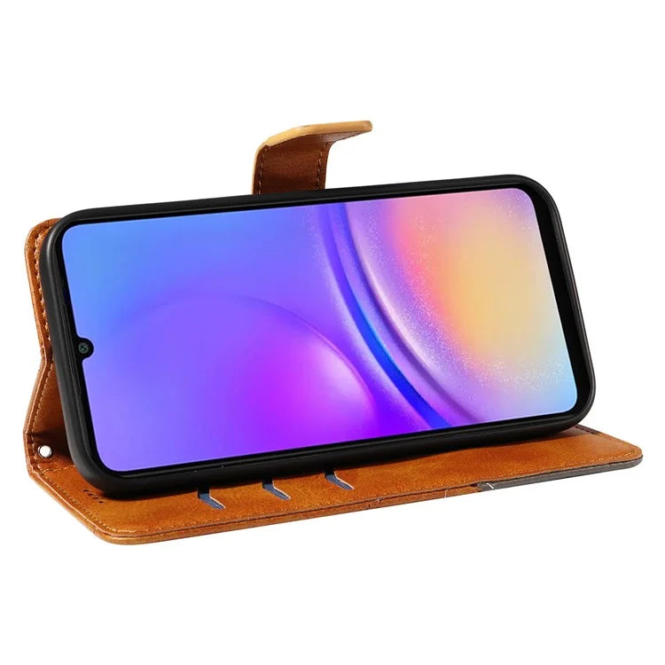 For Samsung Galaxy A06 Case Leather Geometric Line Wallet Phone Cover with Wrist Strap