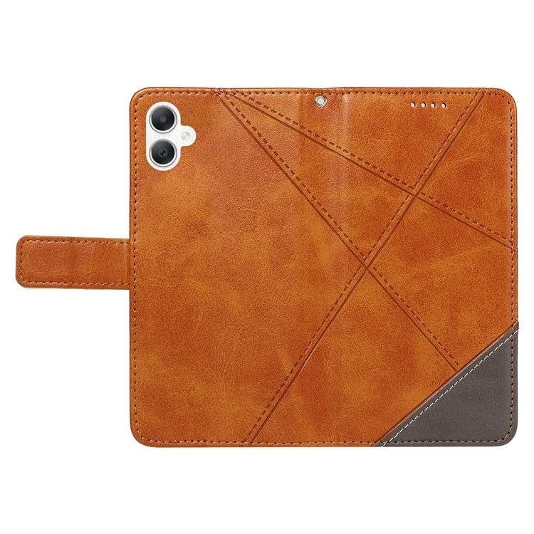 For Samsung Galaxy A06 Case Leather Geometric Line Wallet Phone Cover with Wrist Strap