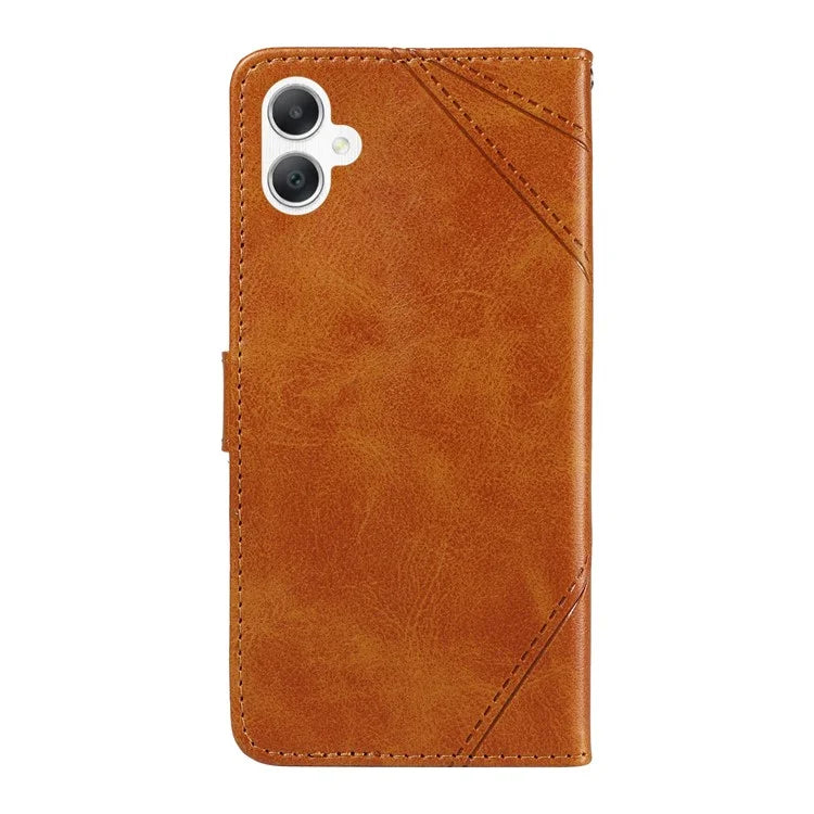 For Samsung Galaxy A06 Case Leather Geometric Line Wallet Phone Cover with Wrist Strap