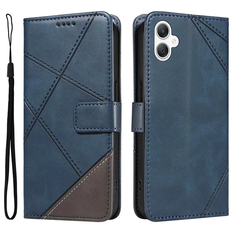 For Samsung Galaxy A06 Case Leather Geometric Line Wallet Phone Cover with Wrist Strap