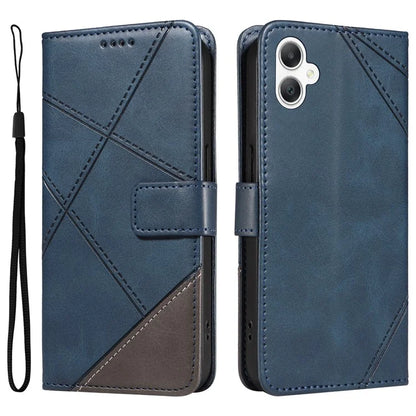For Samsung Galaxy A06 Case Leather Geometric Line Wallet Phone Cover with Wrist Strap
