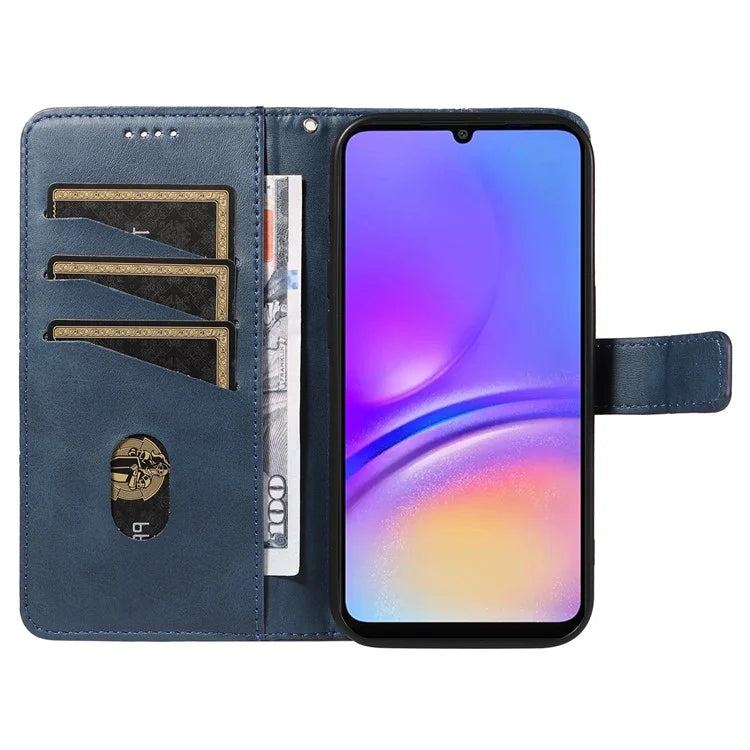 For Samsung Galaxy A06 Case Leather Geometric Line Wallet Phone Cover with Wrist Strap