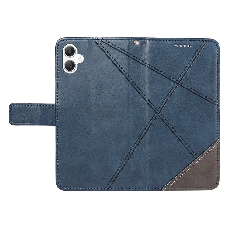 For Samsung Galaxy A06 Case Leather Geometric Line Wallet Phone Cover with Wrist Strap