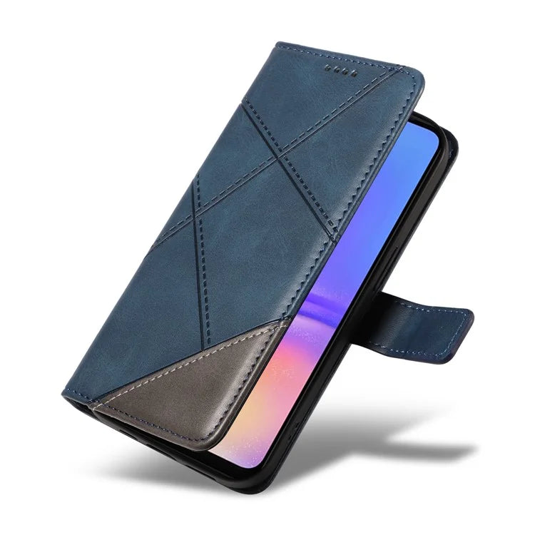 For Samsung Galaxy A06 Case Leather Geometric Line Wallet Phone Cover with Wrist Strap