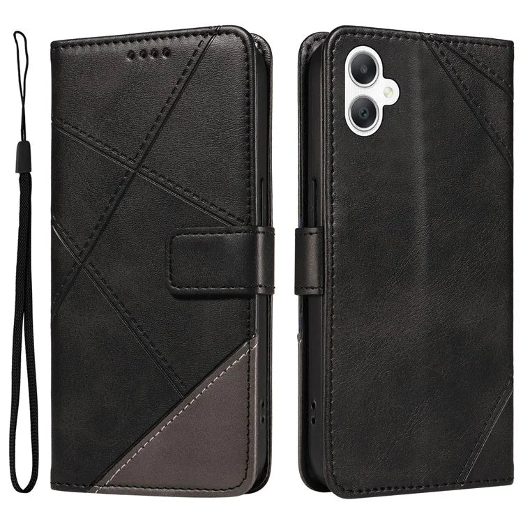 For Samsung Galaxy A06 Case Leather Geometric Line Wallet Phone Cover with Wrist Strap