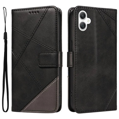 For Samsung Galaxy A06 Case Leather Geometric Line Wallet Phone Cover with Wrist Strap