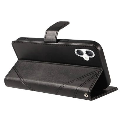 For Samsung Galaxy A06 Case Leather Geometric Line Wallet Phone Cover with Wrist Strap