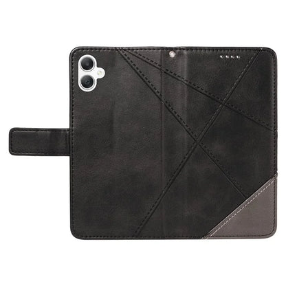 For Samsung Galaxy A06 Case Leather Geometric Line Wallet Phone Cover with Wrist Strap