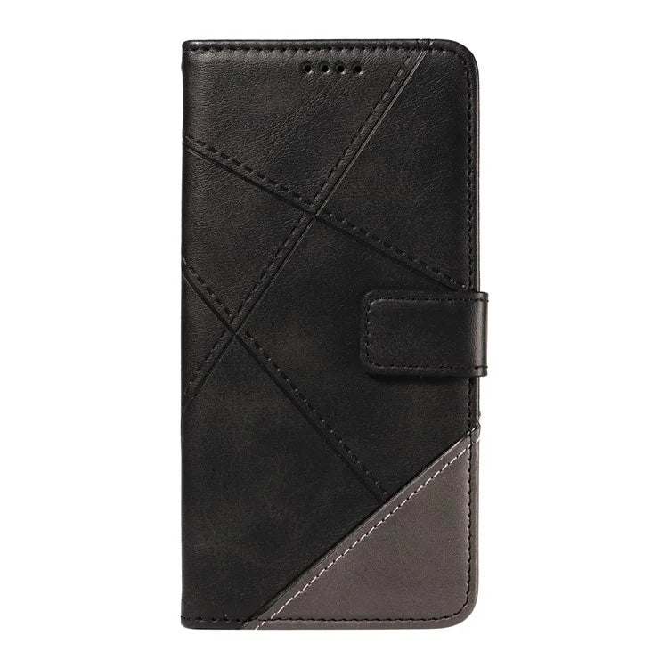For Samsung Galaxy A06 Case Leather Geometric Line Wallet Phone Cover with Wrist Strap