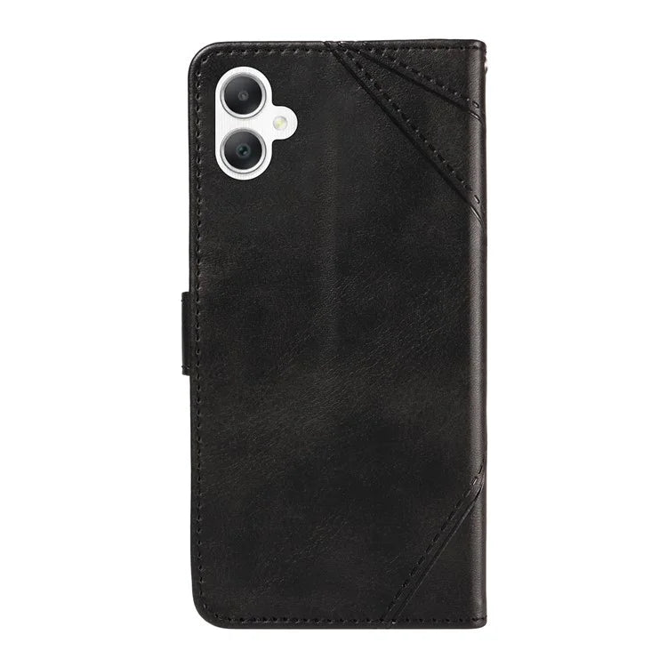 For Samsung Galaxy A06 Case Leather Geometric Line Wallet Phone Cover with Wrist Strap